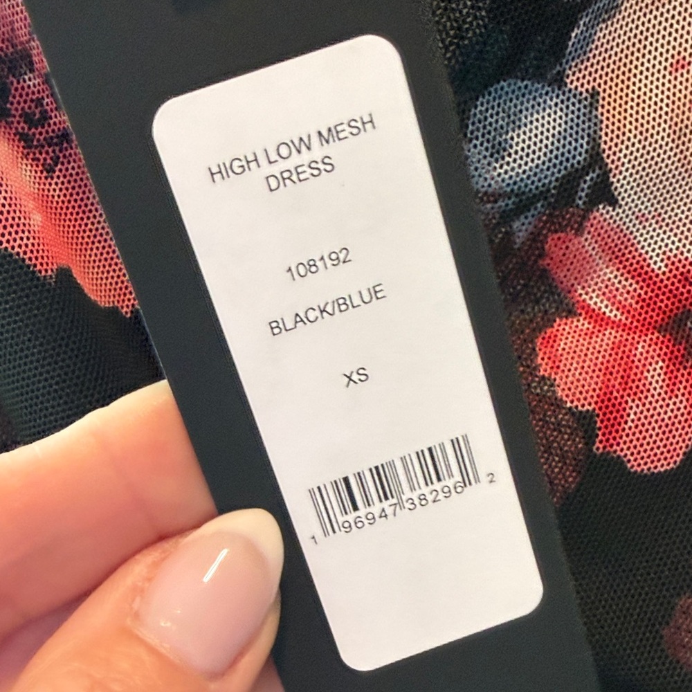 **NWT bebe Black and Pink Floral High Low Dress - Picture 5 of 7